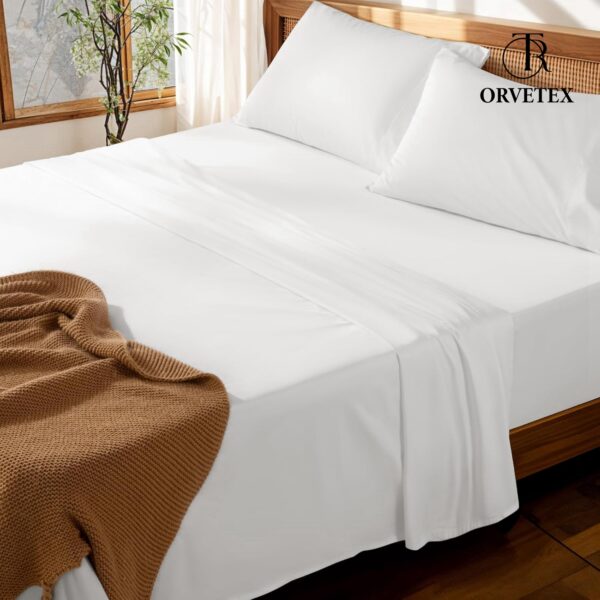 100% pure white cotton fitted sheet set of four - 图片 2