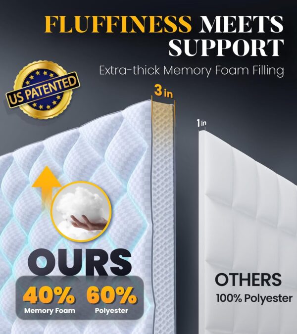 3-Inch Ultra-Fluffy Memory Foam Mattress Topper – Cloud-Like Softness with 4X Back Support, Breathable Pillow-Top Design, Queen Size with 6-21” Deep Pocket Fit - 图片 2