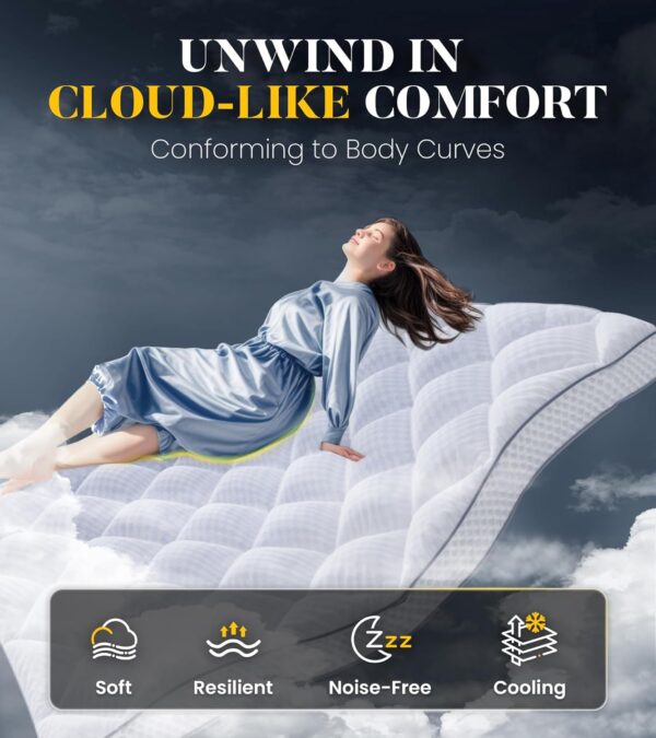 3-Inch Ultra-Fluffy Memory Foam Mattress Topper – Cloud-Like Softness with 4X Back Support, Breathable Pillow-Top Design, Queen Size with 6-21” Deep Pocket Fit - 图片 3