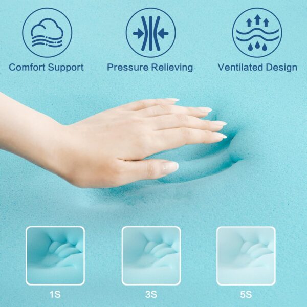 4D Breathable California King Size Gel Memory Foam Mattress Topper 3 Inch, Cooling Ventilated Mattress Pad for Back Pain Pressure Relief, Soft Bed Topper with Removable Cover - 图片 6