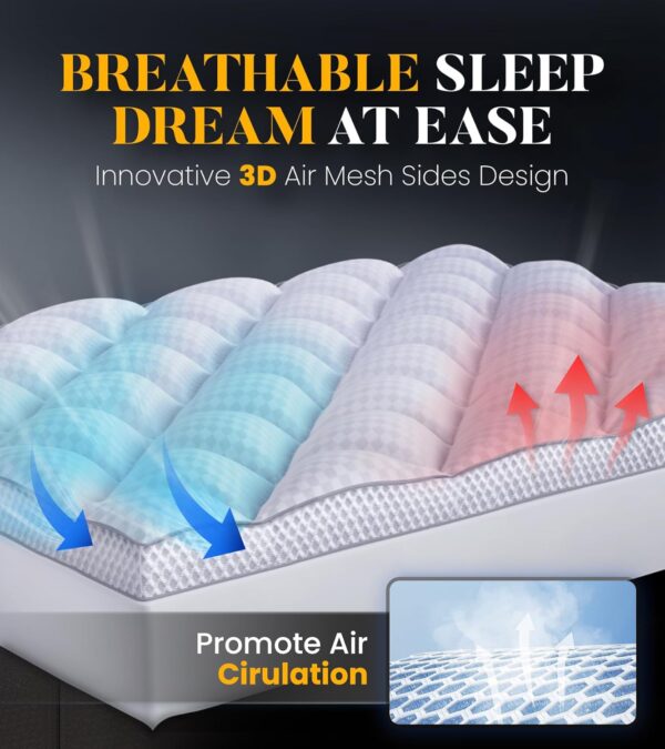3-Inch Ultra-Fluffy Memory Foam Mattress Topper – Cloud-Like Softness with 4X Back Support, Breathable Pillow-Top Design, Queen Size with 6-21” Deep Pocket Fit - 图片 4